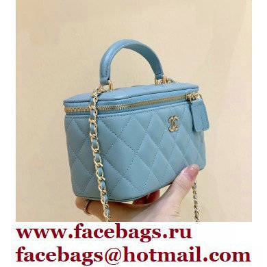 Chanel Vanity Case Bag with Chain Top Handle AP2199 in Original Quality Lambskin Baby Blue 2022 - Click Image to Close