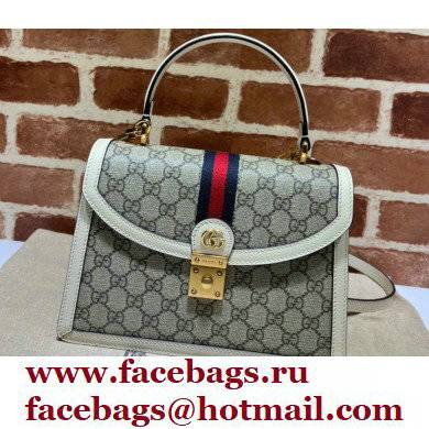 Gucci Ophidia Small Top Handle Bag with Web 651055 GG Canvas White