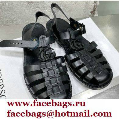Gucci Rubber Sandals with Double G 676970 Black 2022 - Click Image to Close