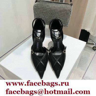 Jimmy Choo Heel 9cm JIMMY CHOO/MUGLER Leather and Mesh Pumps with Straps Black 2022