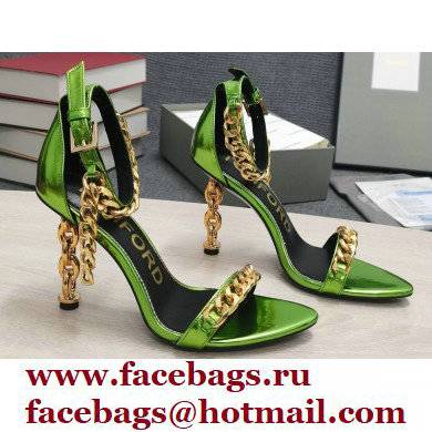 Tom Ford Heel 10.5cm Leather Chain Ankle Strap Sandals Mirror Light Green 2022