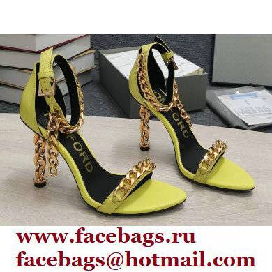Tom Ford Heel 10.5cm Leather Chain Ankle Strap Sandals Yellow 2022