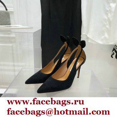 Aquazzura Heel 9.5cm Bow Tie Pumps Suede Black 2022 - Click Image to Close