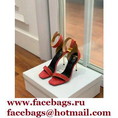 Balmain Heel 10.5cm Uma Sandals Suede Red/Orange 2022 - Click Image to Close