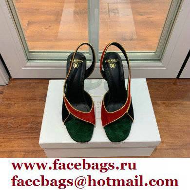 Balmain Heel 9.5cm Macy Slingback Sandals Red/Black/Green 2022