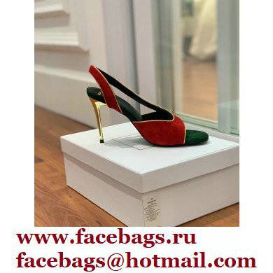 Balmain Heel 9.5cm Macy Slingback Sandals Red/Black/Green 2022 - Click Image to Close