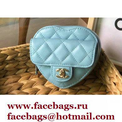 Chanel Heart Belt Bag with Chain Blue 2022